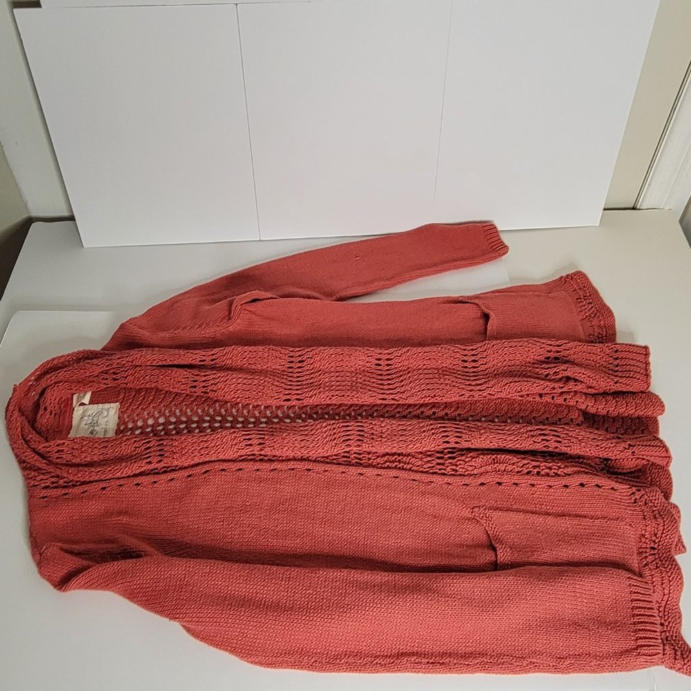 Angel of the North, Deep Orange Knit w Crochet Detail Cardigan Sweater, Size M. - Picture 7 of 12